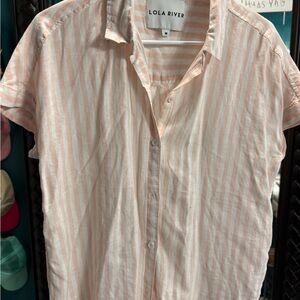 Women’s Pink Stripe Short-Sleeve Button-Up Shirt